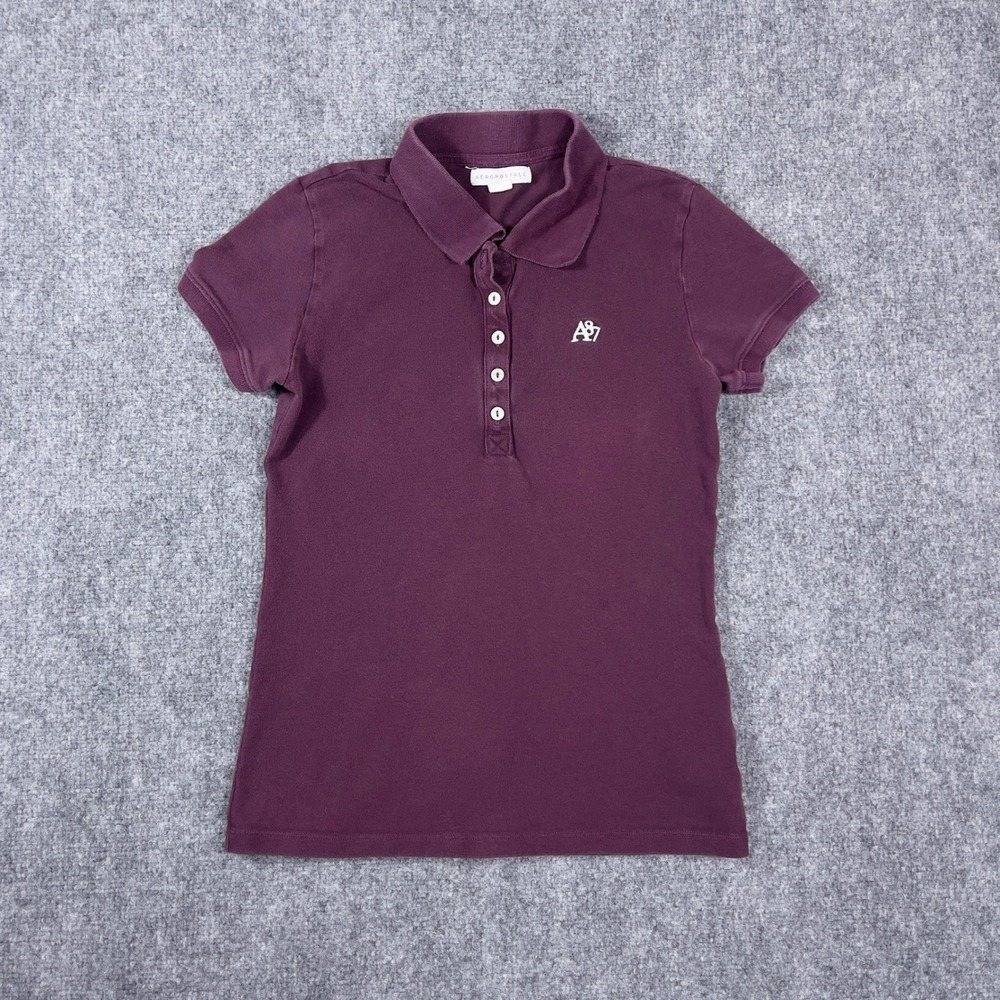 Y2K Aeropostale Polo Shirt Womens Medium Burgundy A87 Logo Pique Top